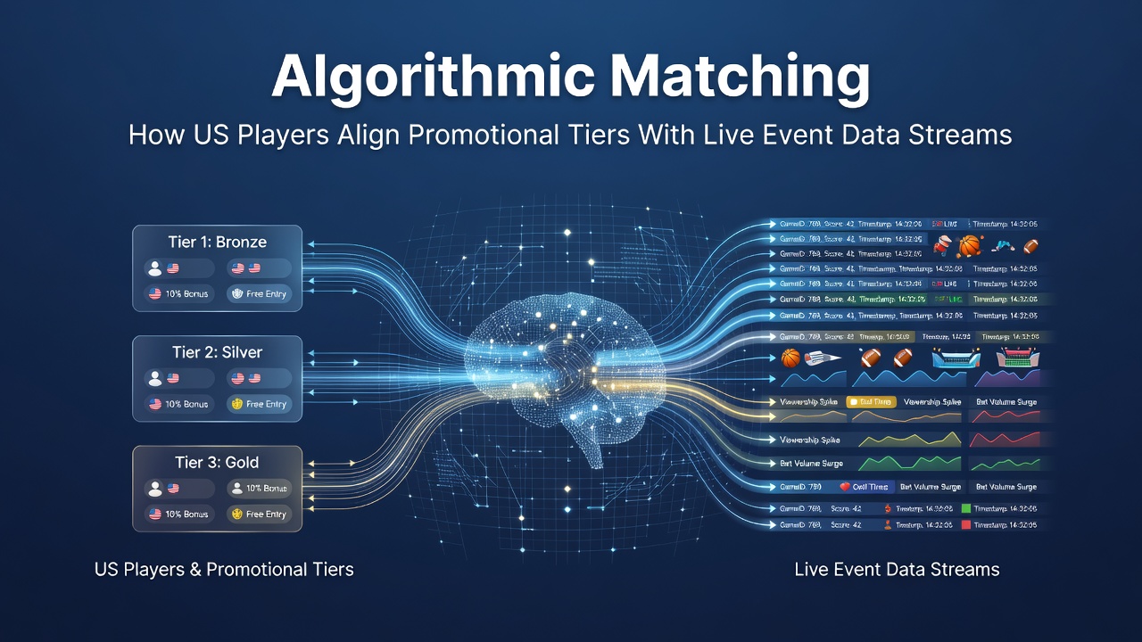 US bettors reviewing algorithmic promo tier matches on sportsbook dashboards during live events