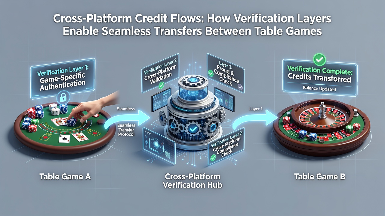 Flowchart of credit transfer process between casino tables and sports event betting interfaces