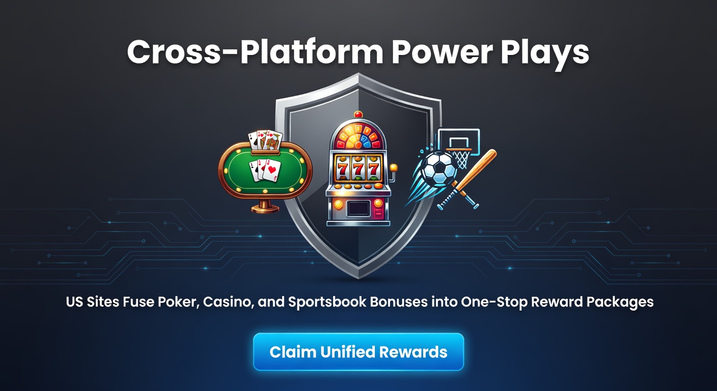 Digital dashboard showing integrated poker, casino, and sportsbook promotions on a US betting platform, highlighting unified bonus rewards