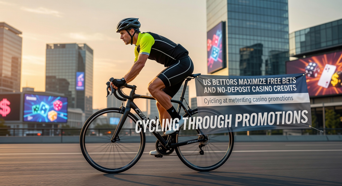 US bettor reviewing sportsbook promotions on multiple screens, highlighting free bet chains and casino credits