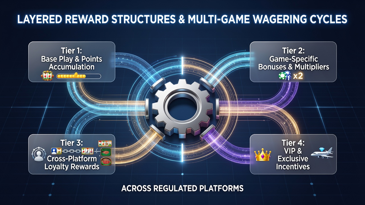 Illustration of player movement between casino game categories driven by reward tiers