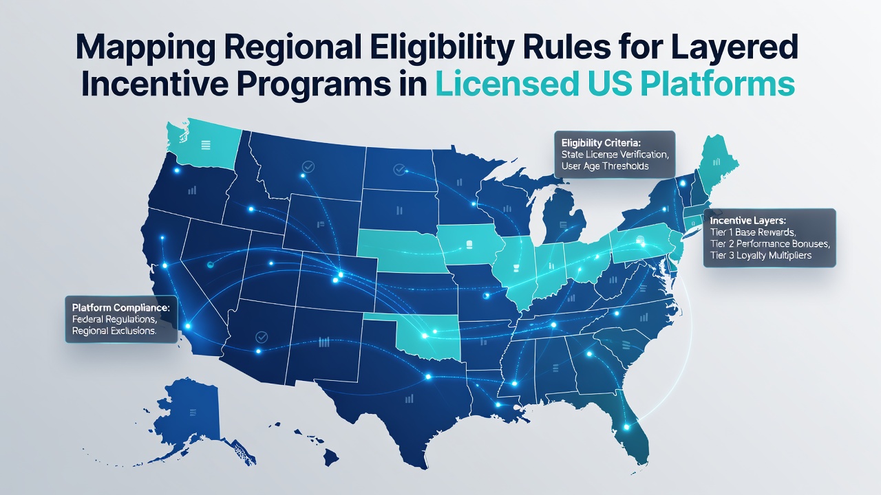 Map overlay showing regional eligibility zones for US betting platform incentives across multiple states