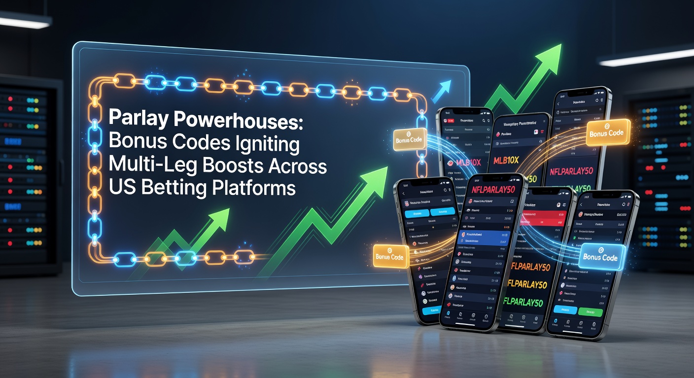 Vibrant display of a mobile betting app highlighting parlay boost promotions with multi-leg wager options and bonus code entry fields