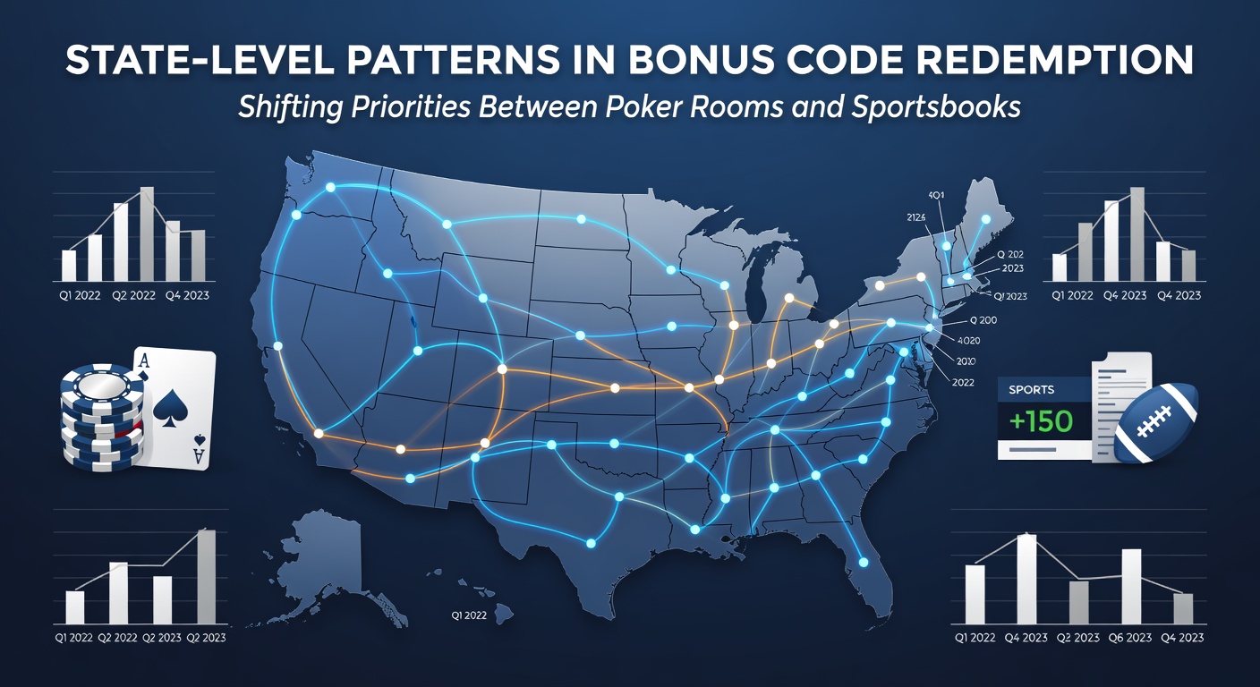 Chart displaying state-by-state variations in bonus code redemptions for poker and sportsbooks in 2026
