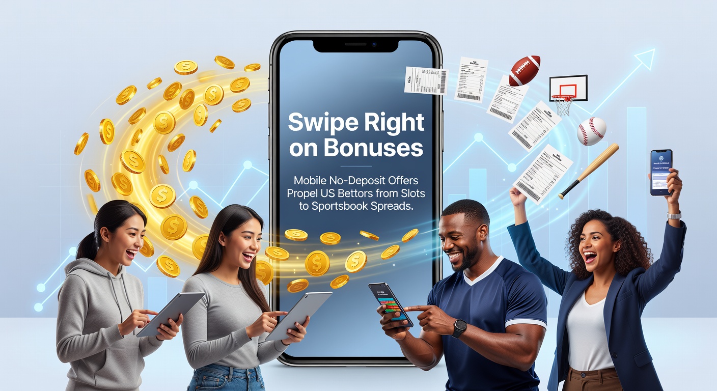 Smartphone screen displaying a mobile casino app with no-deposit bonus offer transitioning to a sportsbook interface