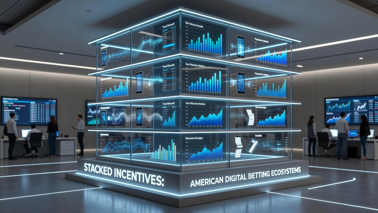 Analytics dashboard displaying stacked incentive flows across multiple US betting accounts