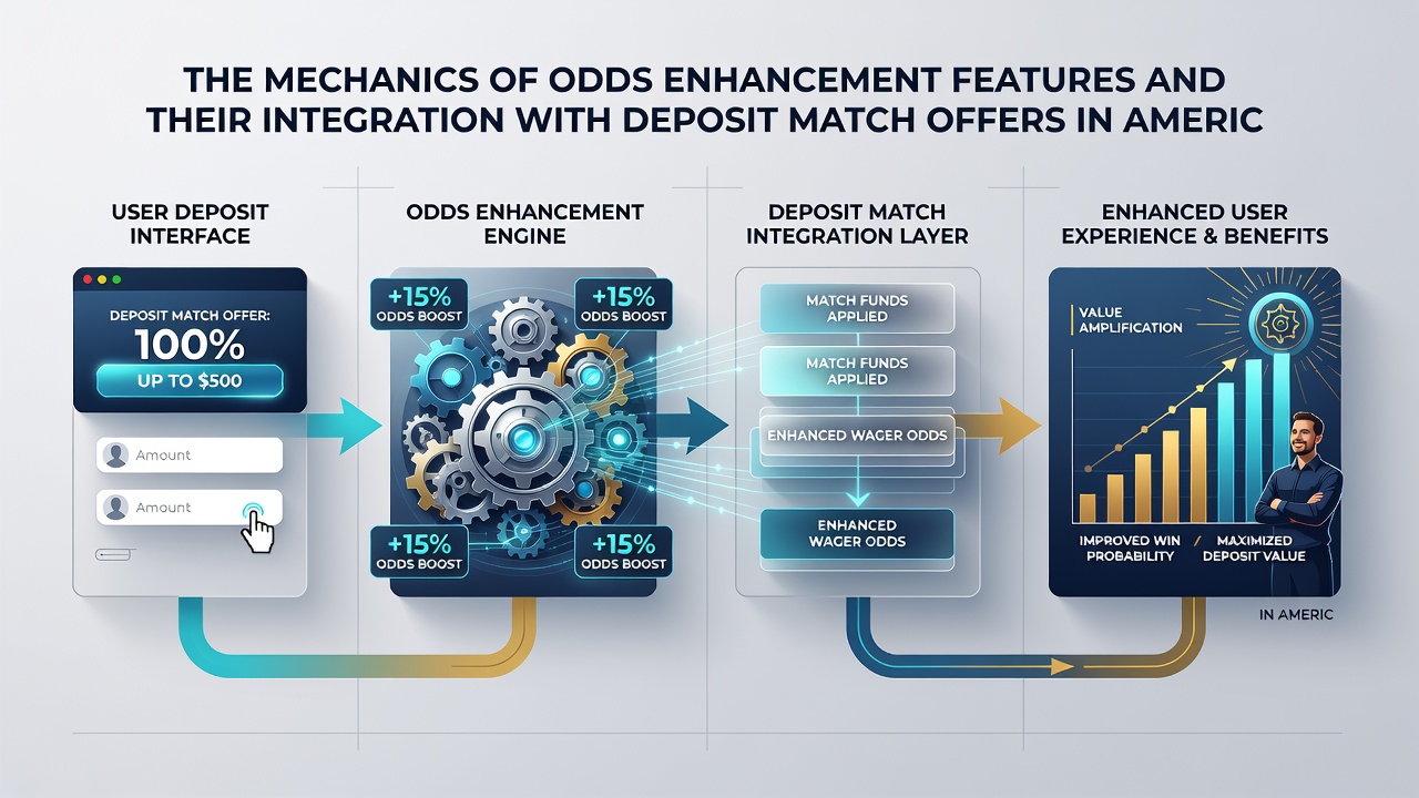 Flowchart illustrating how deposit match credits flow into odds-enhanced betting selections on a mobile sportsbook app