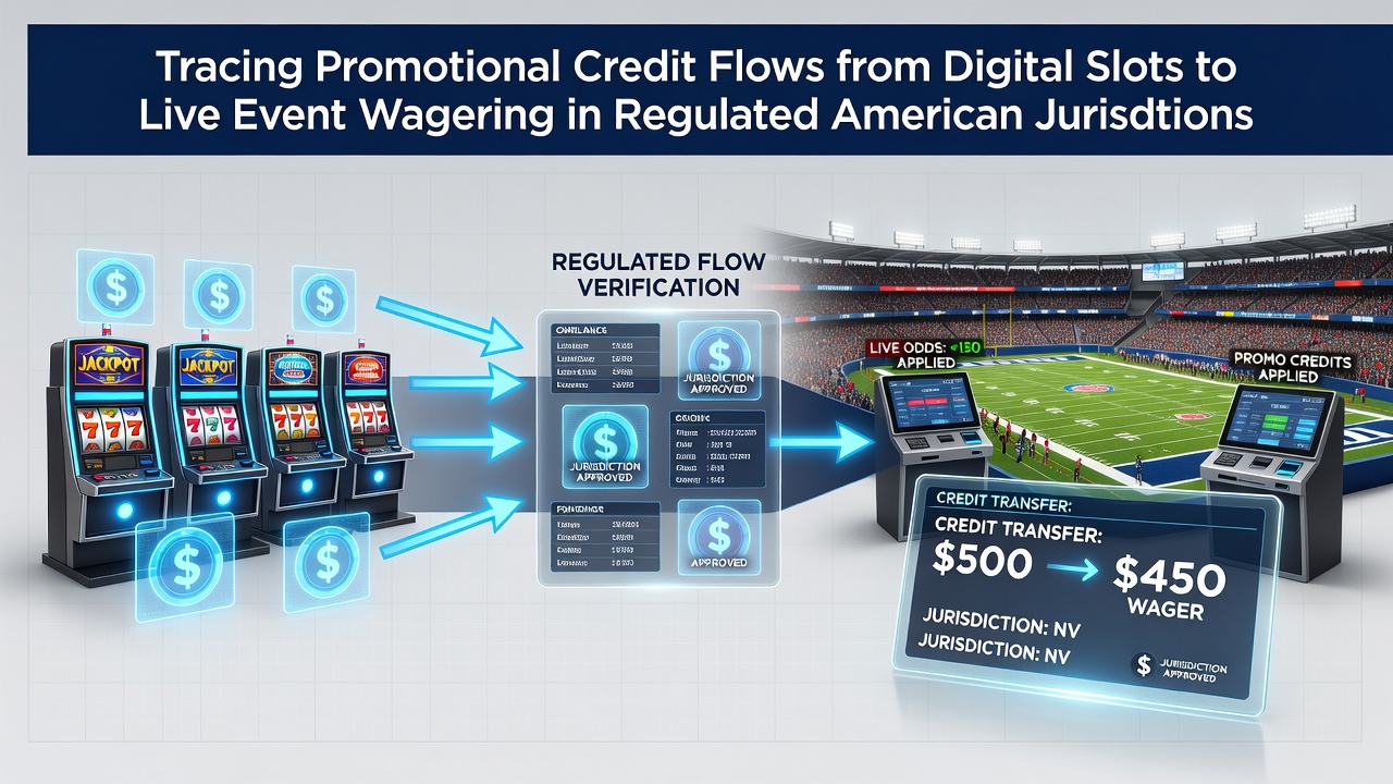 Diagram showing step-by-step movement of bonus credits from casino slots to sportsbook bets