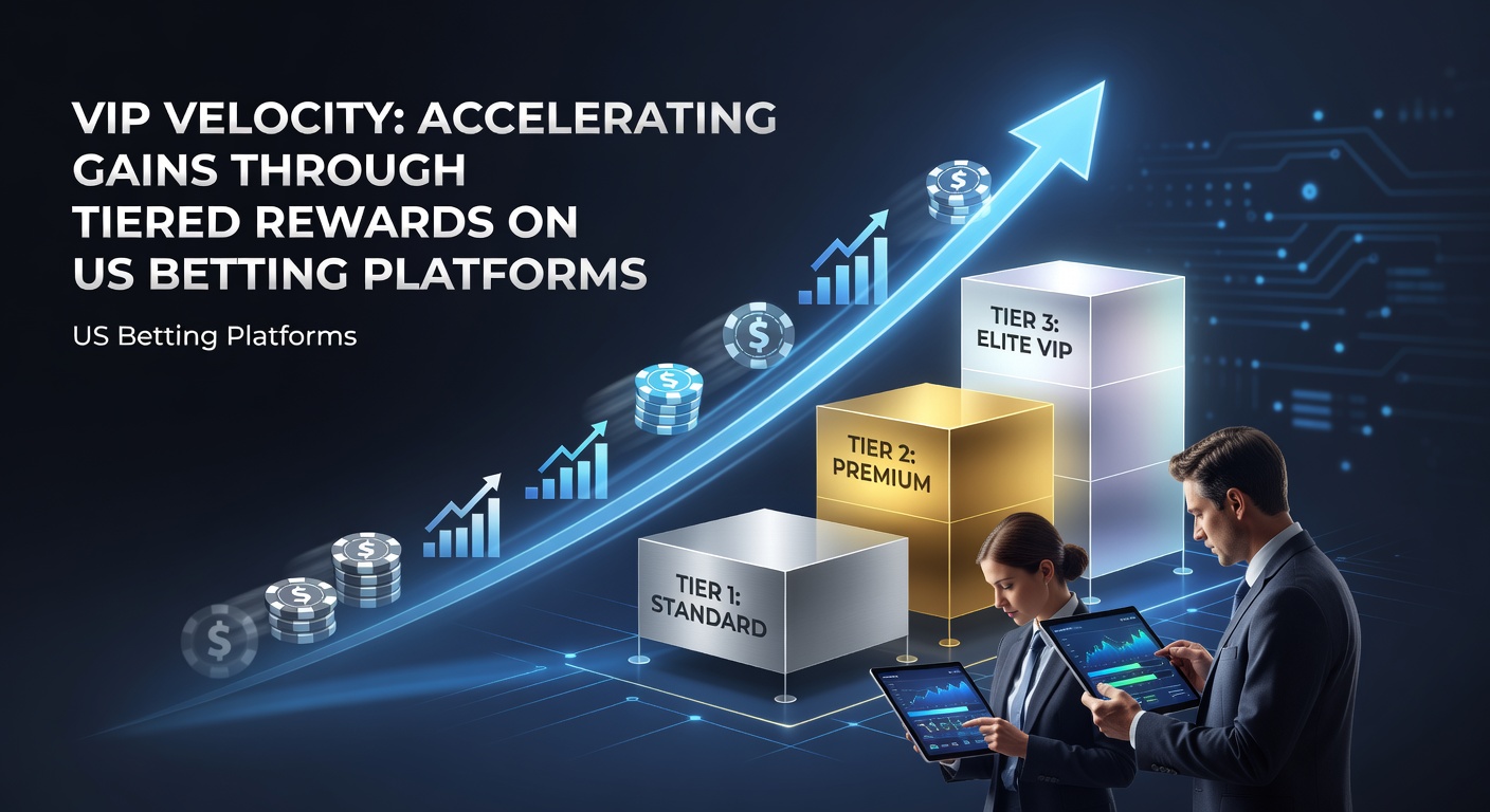 Graphic showing ascending VIP tiers on a US sportsbook app, with icons for rewards like cashback and free bets climbing a ladder toward a golden pinnacle