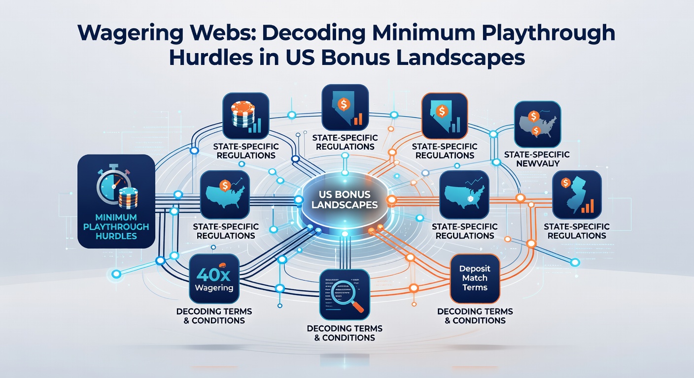 Infographic breaking down typical US bonus playthrough ranges across states and game types in 2026